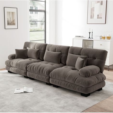 Canapé modular de chenilla marrón, 3 plazas, asiento profundo y reposabrazos acolchados (1/5)