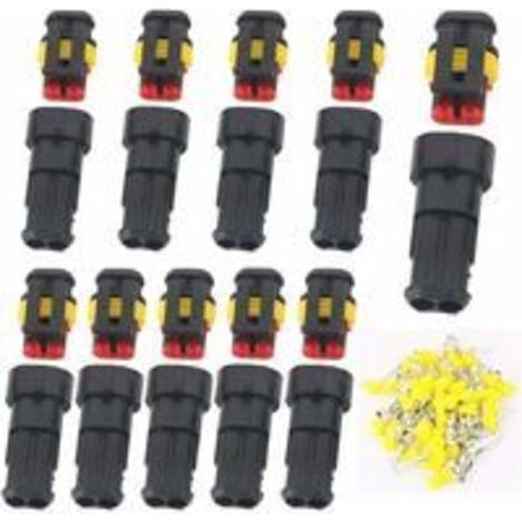 Imperméable à l'eau Connecteur 12V, Connecteur étanche électrique Prise Male et Fem 1,5 mm Terminaux, Waterproof Fil électrique Connecteur pour Moto Auto Truck (2 Pin 10 Pack)
