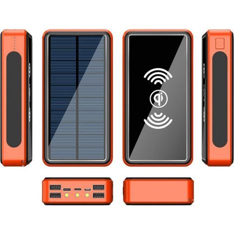 Pack solaire 100000mAh Chargeur externe étanche LED, batterie sans fil haute capacité pour extérieur
