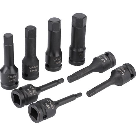 Coffret 8 douilles à embout hexagonal 1/2 pouce H5-H19 acier chrome-molybdène finition phosphate noir étui bleu pour cliquet clé à chocs (1/5)