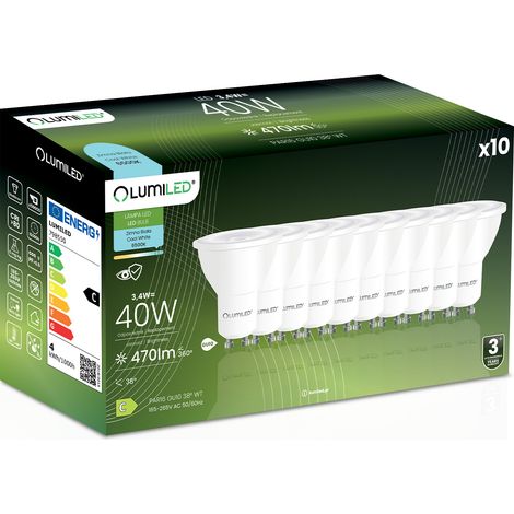 10x LED-Lampe GU10 Spot PAR16 3,4 W = 40 W 470 lm 6500 K Kaltweiß 38° LUMILED