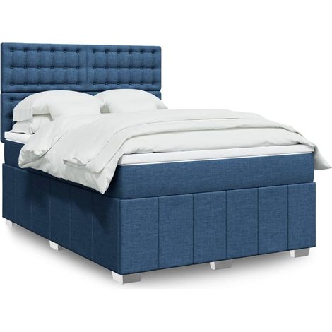 vidaXL Sommier à lattes de lit avec matelas Bleu 160x200 cm Tissu