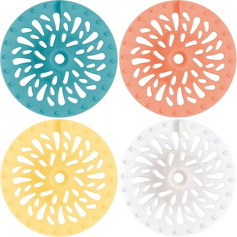 Lot de 4 filtres pour baignoire, lavabo et siphon de sol. Bouchon de douche en silicone. Couvercle de bonde de douche avec bouchon de cheveux. (1/3)