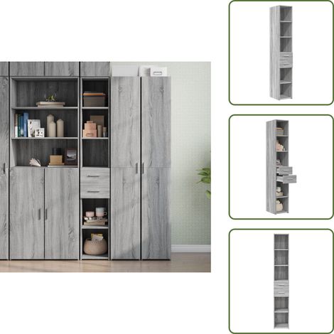 Highboard Grau Sonoma 30x42,5x185 cm Holzwerkstoff - Hochboard - Wohnzimmer Dekoration - Regal - Aufbewahrung - Grau (1/5)