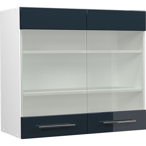 Mobile da cucina in vetro Fame-Line, Blu scuro lucido, 80 cm, Vicco