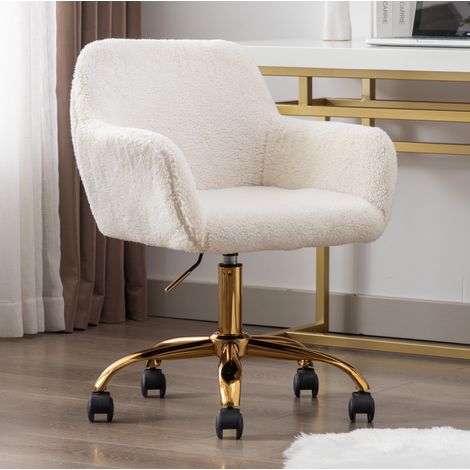 Chaise de bureau en fourrure synthétique blanche, pivotante, réglable en hauteur, REDOM (1/5)