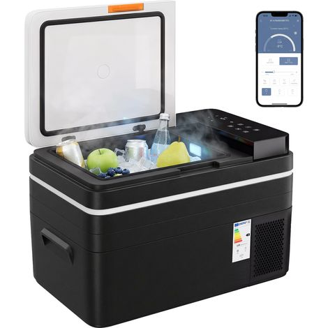 Frigorifero elettrico per auto da 30 litri, controllo tramite app, modalità MAX ed ECO, 12V/240V, da -20 a 20 °C, 62,3x37,8x37 cm, nero.