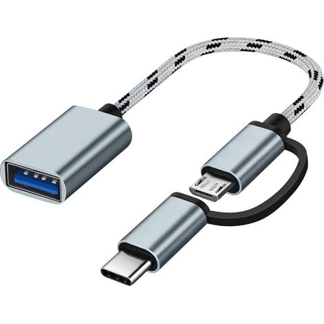 Grey-USB C/Micro USB to USB Adapter, Micro USB/USB-C to USB 3.0 Converter, OTG Adapter Cable Compatible with MacBooks, Android Phones, etc. (1/5)