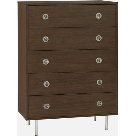 Cassettiera vintage decorata in legno e acciaio inossidabile, 5 cassetti