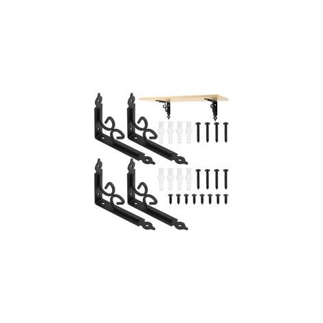4 Pcs Equerre Etagere Murale, Support Etagère Murale, Équerre Étagère, Équerre d'Étagère Murale, Equerre Murale Triangulaires Rétro, Équerres Étagère de Fixation Murale Métallique Noire 115x150 mm