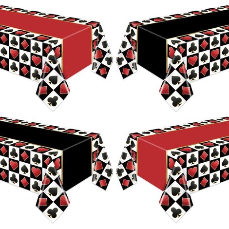 Lot de 4 nappes de table de casino Rouge & Noir, housse de table de poker pour fête à thème