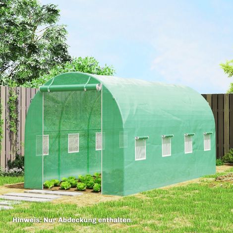 Cubierta para invernadero (400x200x200 cm), impermeable, 8 ventanas y puerta enrollable, polietileno verde (1/5)