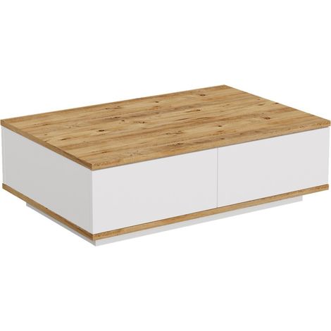 Tavolino da caffè in legno "FR14" - 90 x 60 x 28 cm - Pino Atlantico Bianco (1/5)