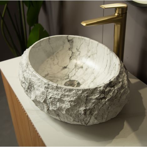 MEUBLIV Aufsatzwaschbecken 45x32x15 cm aus elfenbeinfarbenem Kunstharz ohne Armatur (1/5)