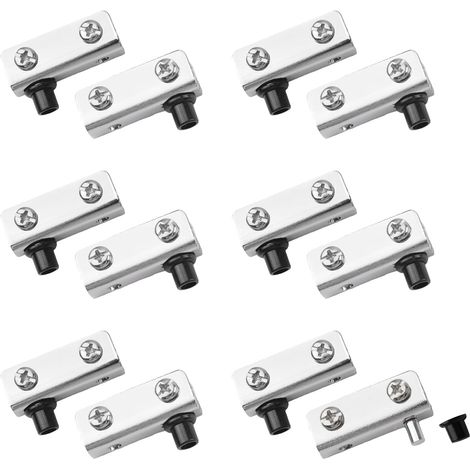 Bisagra giratoria, 6 pares de clips para puertas de vitrinas con pasador de hierro ajustable. Kit de repuesto de bisagras para puertas de cristal de apertura libre de 3-6 mm.
