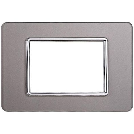 Plaque compatibles Vimar Plana 3 modules verre couleur argent Ettroit EV84306