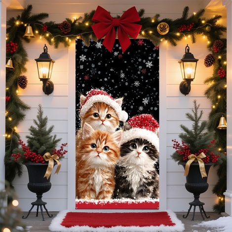 Décorations de Noël 2026 - Bannières, nœuds, décorations de Noël, rideaux de porte - 90 x 180 cm (œillets + ruban) - QL-6