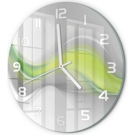 Horloge Murale Ronde Objet Décoratif en Verre Silencieuse pour Salon Abstraction de vague fi 30 cm