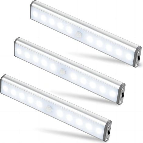 Beyamis Lotto 3 lampade a LED da 10" ricaricabile USB magnetico sensore di movimento, 2 modalità per armadio/corridoio/sollievo (1/5)
