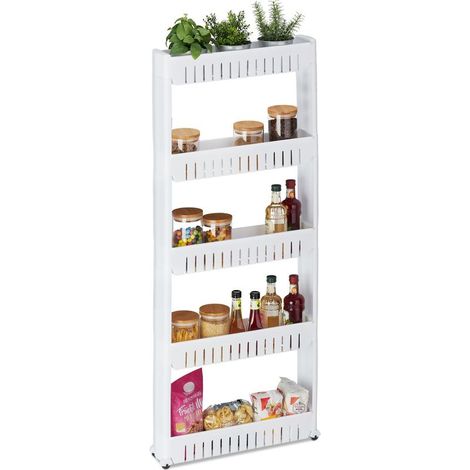 étagère de cuisine à roulettes 5 niveaux – Rangement étroit 131x12,5x54 cm – Plastique blanc – Idéale pour petits espaces (1/5)