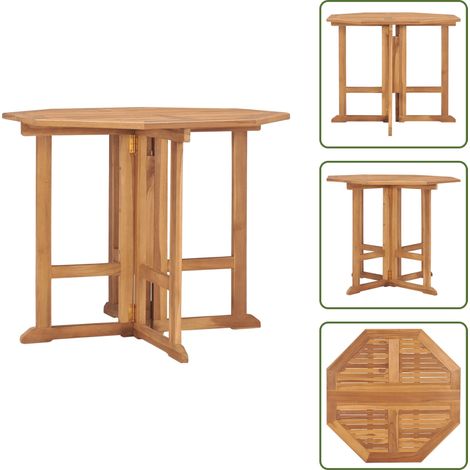 Table à dîner pliable de jardin Ø90x75 cm Bois de teck solide - Table De Jardin - Table À Manger Extérieure - Mobilier De Jardin - Teck - Table Pliante (1/5)