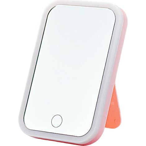 17,5 x 12 x 2,1 cm Miroir lumineux pliable à commande tactile, rechargeable, avec 3 modes d'éclairage de couleur. Miroir de coiffeuse portable pink