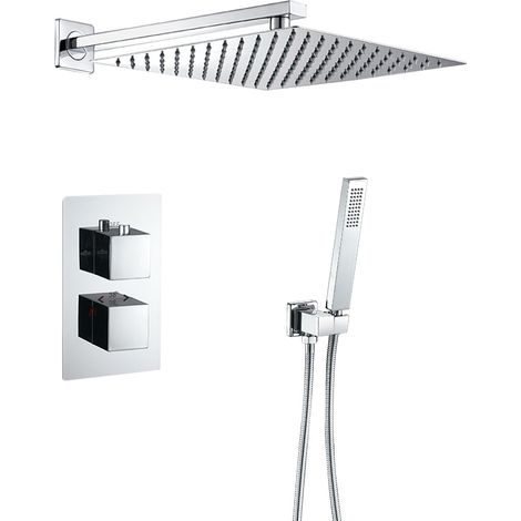VALAZ Ducha empotrada termostática pared cuadrada cromada Serie tajo - 40cm (1/2)