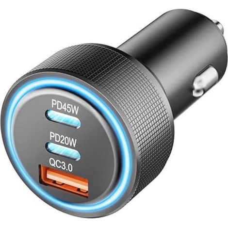 Cargador de coche USB C - Cargador rápido de 65 W con 3 puertos para coche, carga rápida para todos los smartphones (1/5)