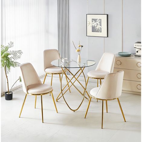 Set da pranzo 5 pezzi 80x80x75 cm metallo dorato, avorio, con 4 sedie FloraGrace (1/5)