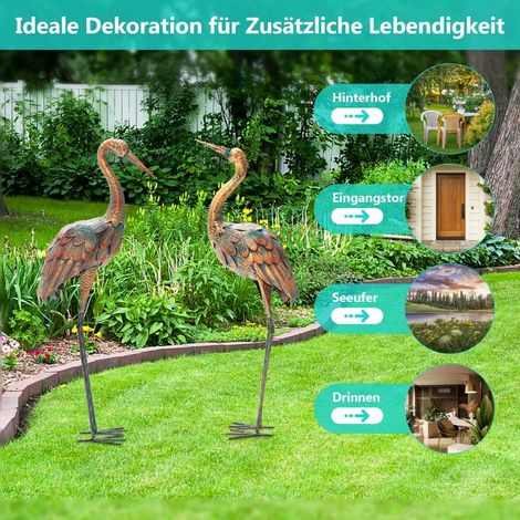 Kranich-Gartenfiguren-Set, Metall, 2-teilig, wetterfest