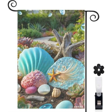 Drapeau de jardin 30 x 45 cm motif coquillages et décor estival toile double face extérieure (1/5)