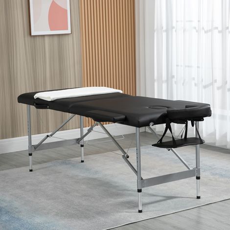 Table de massage pliable et mobile, hauteur ajustable 62-83 cm, assise capitonnée noire, 186x71 cm, transport facile (1/5)