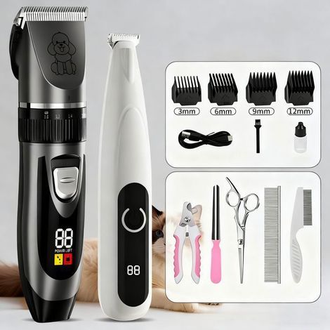 Tondeuse électrique - HIBA - Lot de 2 - Rechargeable - Étanche IPX7 - Lames acier inoxydable