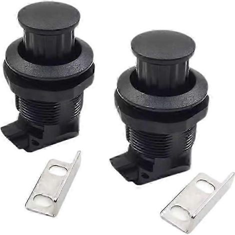 Ensemble de 2 loquets à bouton-poussoir permettant de fermer une porte verticale par simple pression - Fermeture par simple pression - Bouton encastré (noir) (1/5)