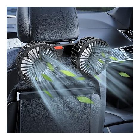 Lntyq 5-V-Doppelkopf-Autolüfter für den Fondpassagier, tragbarer USB-Fahrzeuglüfter, 360-Grad-Drehung, Autositzlüfter mit 3 starken Windgeschwindigkeiten (1/5)