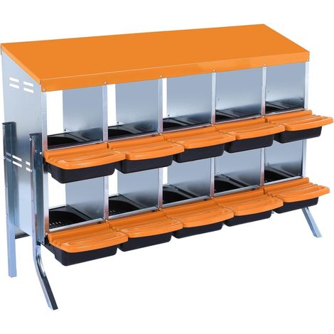 Pondoir pour poules 10 emplacements nichoir en métal avec fond,133x52x95cm (1/5)