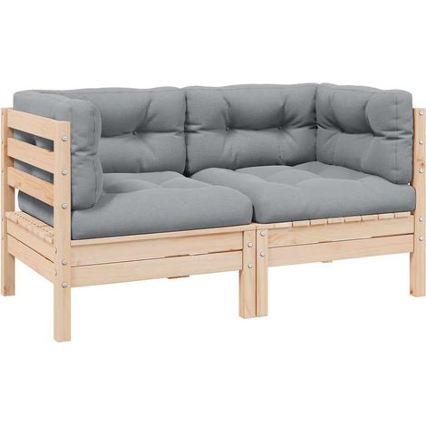Canapé 2 places de jardin et coussins-Salon de jardin Sofa extérieur gris Bois de pin solide 962505 (1/5)