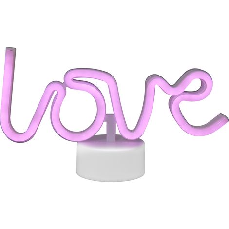 Enseigne lumineuse LED néon rose « Love » à piles avec socle pour chambre à coucher ou chambre d'enfant (1/5)