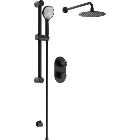 Signature Impact Thermostatic Dual Concealed Mixer Shower with Shower Kit + Fixed Shower Head - Black