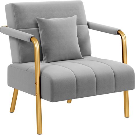 Homevive Sofá Sillón Tapizado con Reposabrazos y Patas de Metal, Moderno Sofá Individual con 1 Cojines Lumbares para Salón, Oficina en Casa, Color Gris Claro