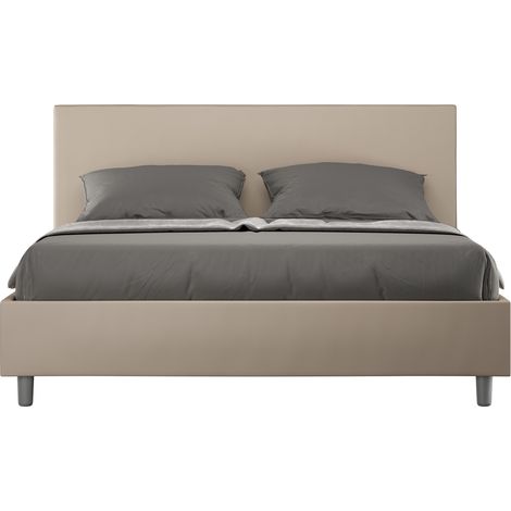 Lit double 160x200 cm simili cuir beige Adelyne-Option Avec sommier et coffre (1/5)
