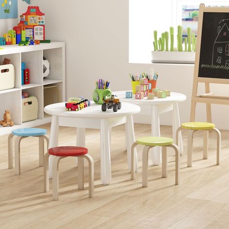 DESMIU Tabourets Empilables Ronds pour Cuisine avec Patins en Feutre Antidérapants, en Bois, Multicolore (1/5)