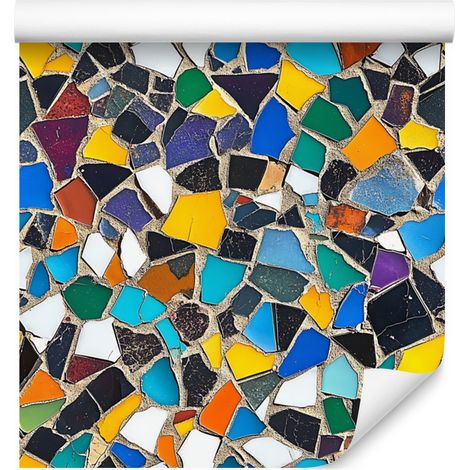 Papier peint mosaïque colorée bleue, turquoise et graphite 50x1000 cm (1/5)