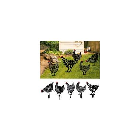 Décoration Jardin Métallique Silhouette Exquise de Poulets 5PCS, Décoration de Plancher de Pelouse réaliste Art de Cour de Poulet piquets de Jardin décoratifs décor de Cour de Poule