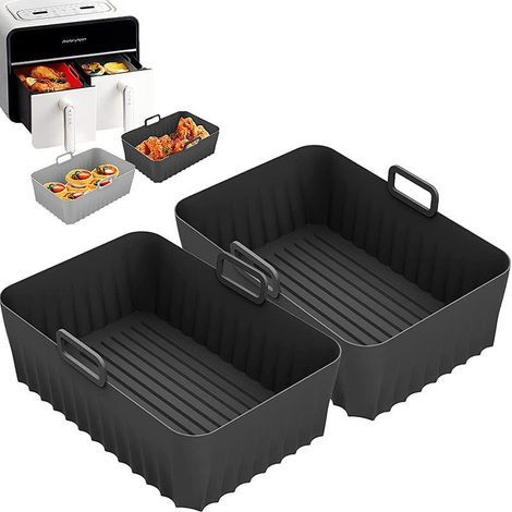 Lot de 2 Air Fryer Accessoires(21,5 x 14,5 x 7 cm),Moule Air Fryer pour Ninja Foodi AF400EU AF300EU 9.5L, Moule Silicone Airfryer Pot pour Instant Pot Ultenic MasterPRO Dual Friteuse à Air (1/5)