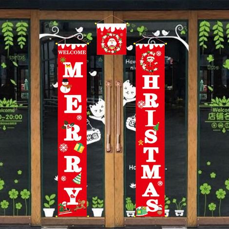 Guirlande Porte De Noël - Bandeau En Tissu Non Tissé Pour Intérieur Et Extérieur - Ensemble De 3 Pièces - 25 X 150 Cm Et 25 X 25 Cm - 1 Set (1/4)