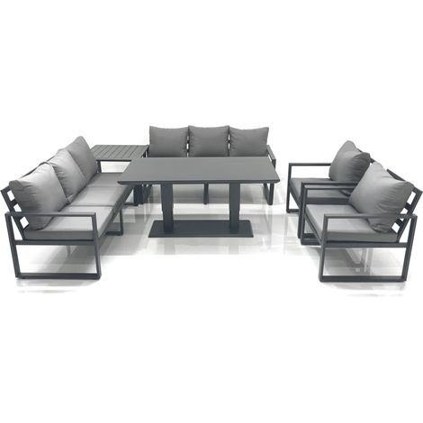 Fimous Garden Sofa Set Aluminium Furniture Rising Dining Tabe Set with 2 Chair Side Table Dark Grey (1/5)