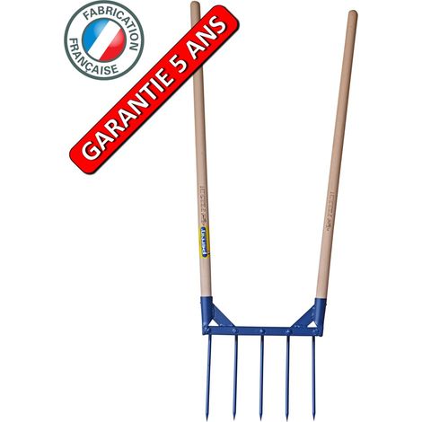 Aérog rif 5 dents 2 manches 1,10 m – Outil de jardinage biologique – Dents en acier trempé – Aération du sol sans retournement – Outils Perrin
