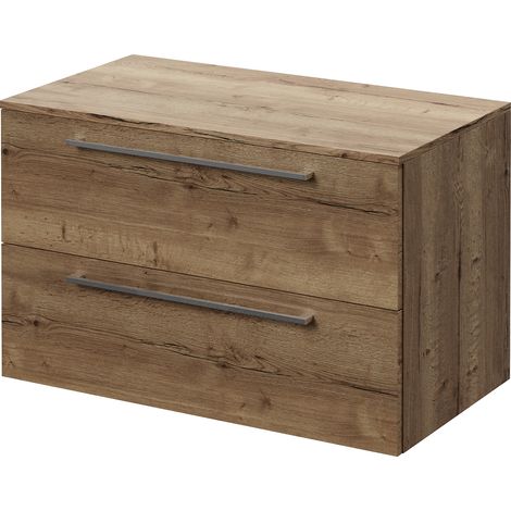Napoli 460 Tobacco Oak 800mm Wall Mounted 2 Drawer Vanity Unit for Countertop Basins - 800mm - Chrome 480mm Handle