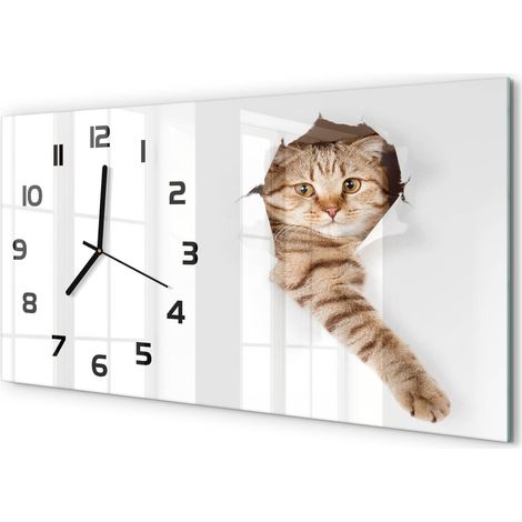 Horloge Murale Décorative 60x30 cm Format Horizontal Design Moderne Élégant Chat (1/5)
